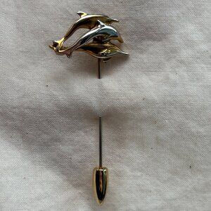 Vintage Gold + SIlver tone Dolphin Pin Brooch